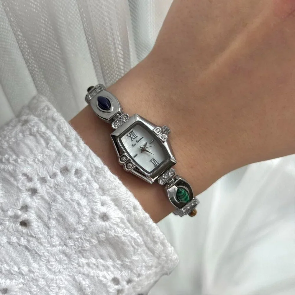 Sku0320‎ Casual Women Silver/Multicoloured Gemstones Fashion Watch + gift bag
